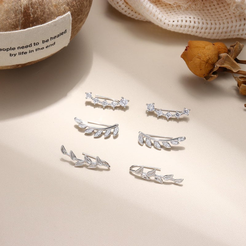 FINREZIO 6Pairs Ear Cuffs Climber Hoop Earring CZ Arrow Crawler Stud Earring Jacket for Women Silver - Image 4